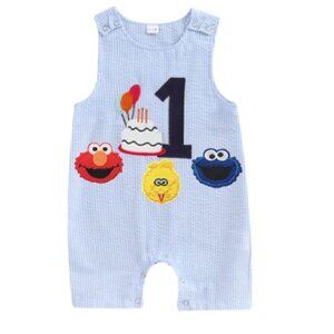Sesame Street Romper First Birthday Outfit Shirt Elmo Clothes Shortall Romper